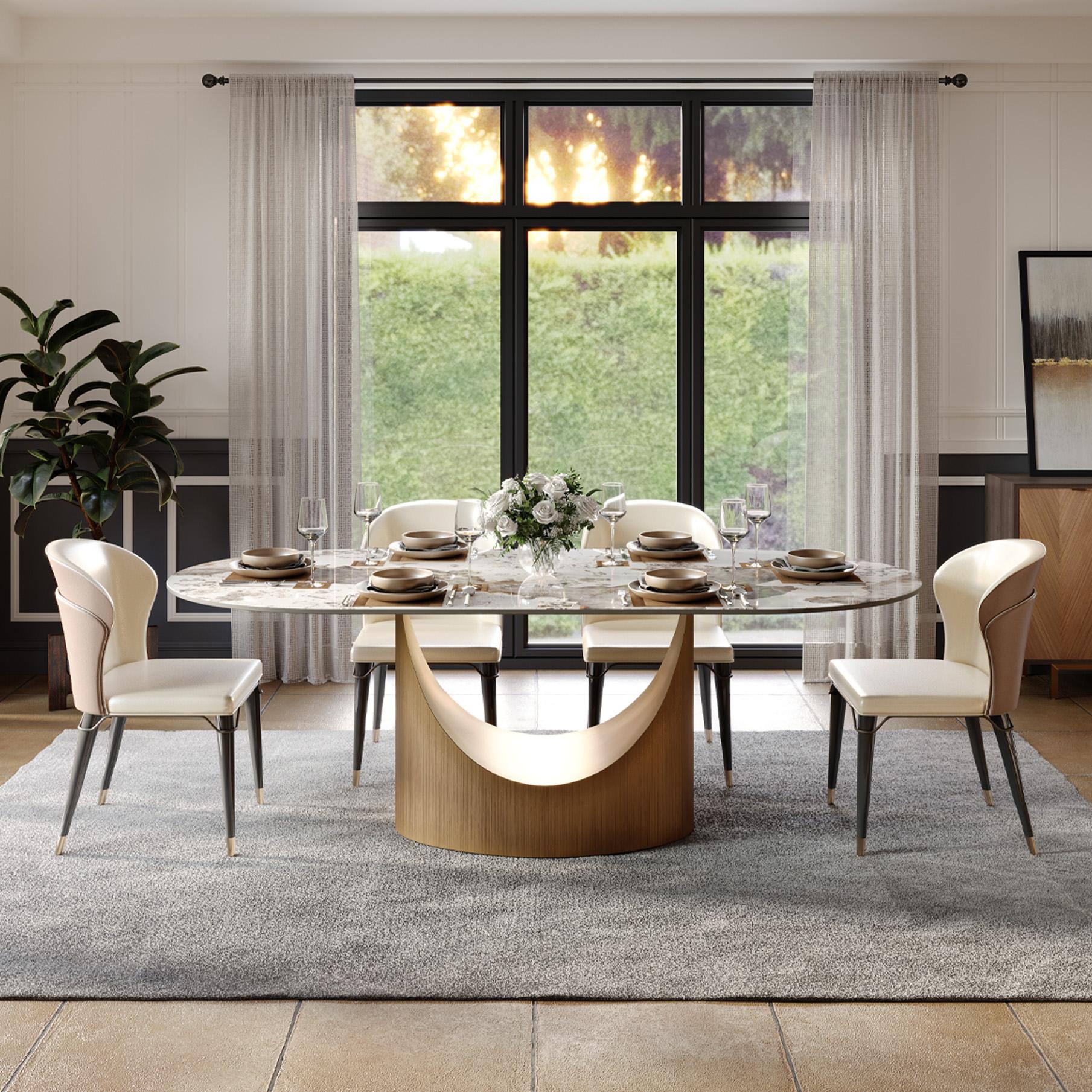 Brown Brown & Beige Leather Dining Chairs