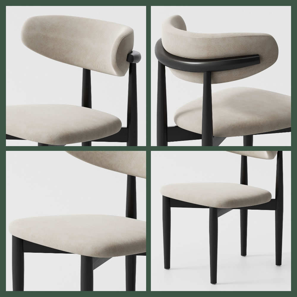 Beige Beige & Black Cotton Linen Dining Chairs