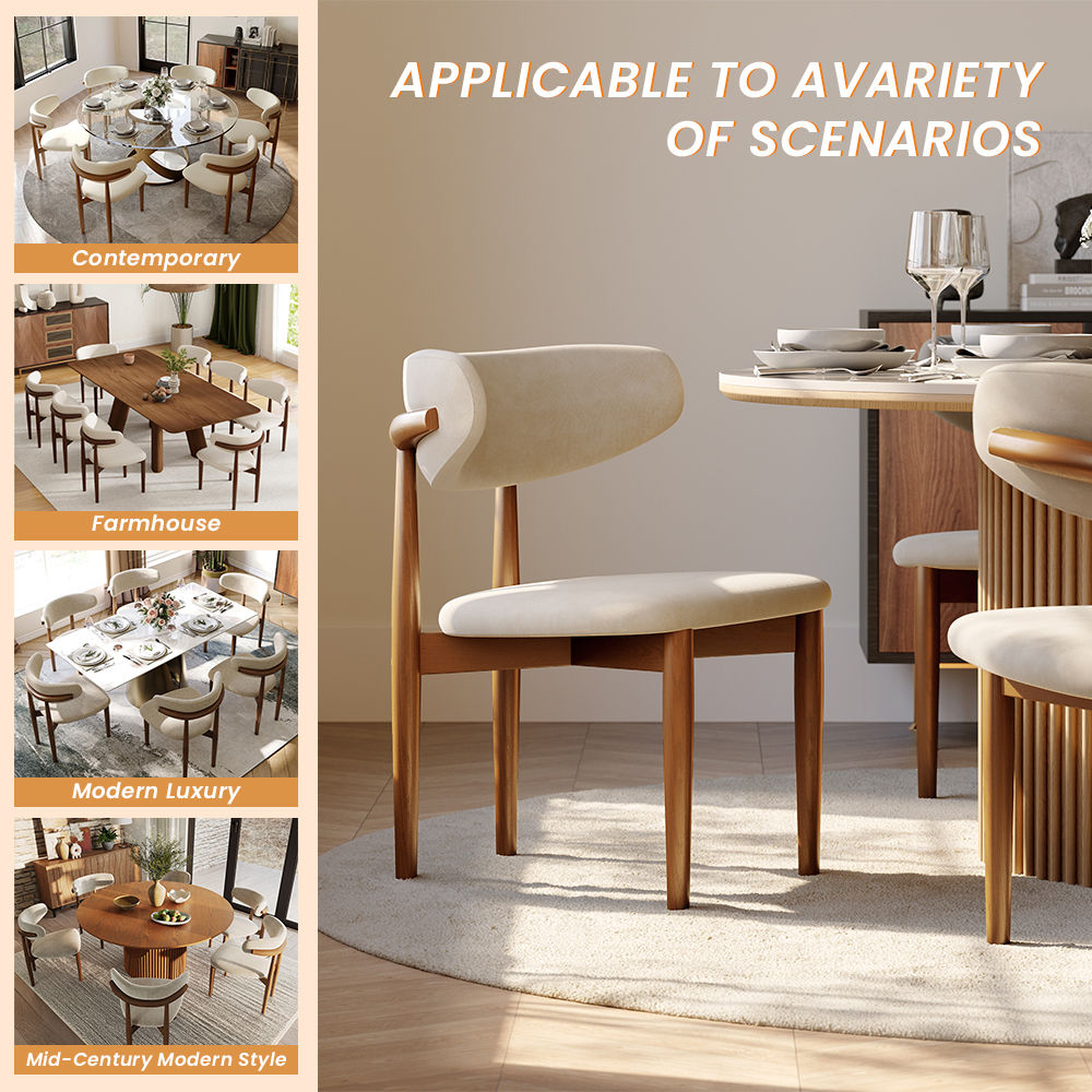 Fully Assemble Beige & Light Walnut Cotton Linen Dining Chairs