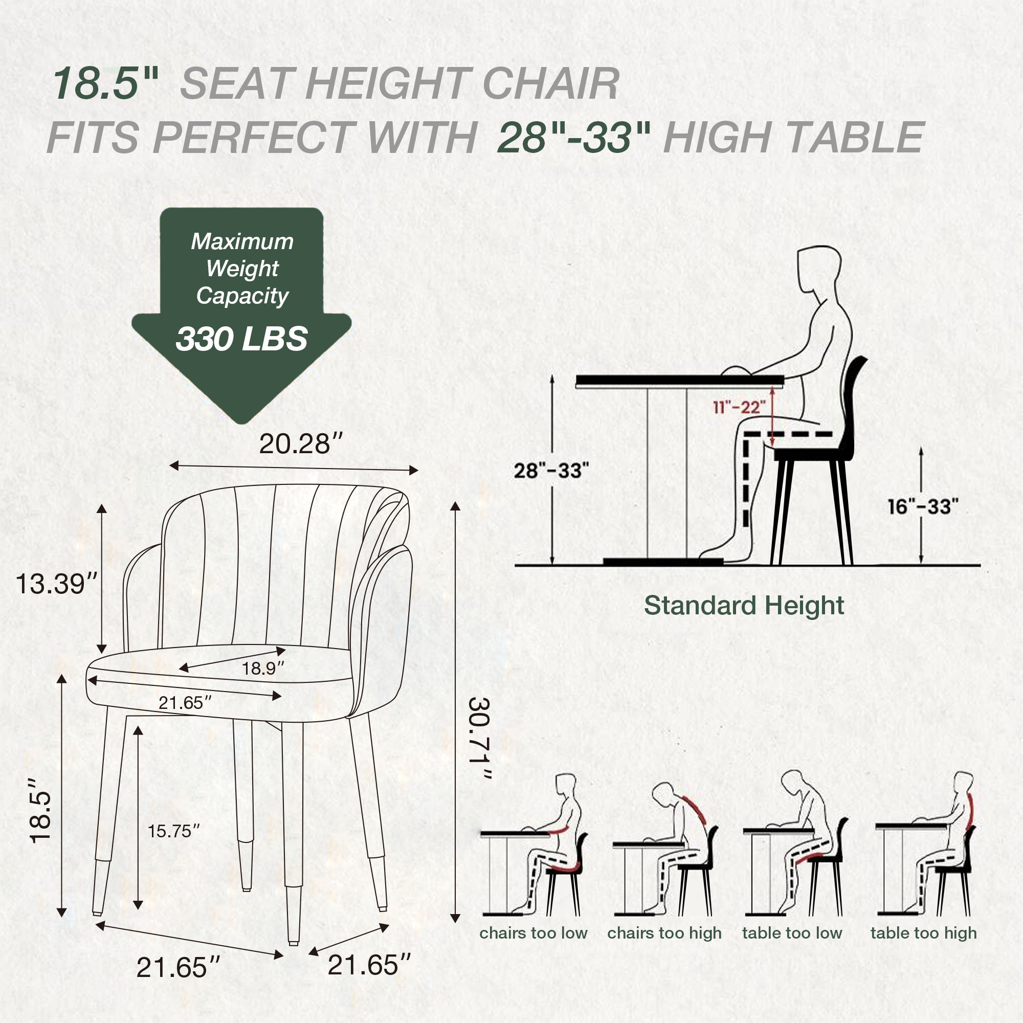 Wood Deep Green & Black Fabric & Solid Wood Dining Chairs