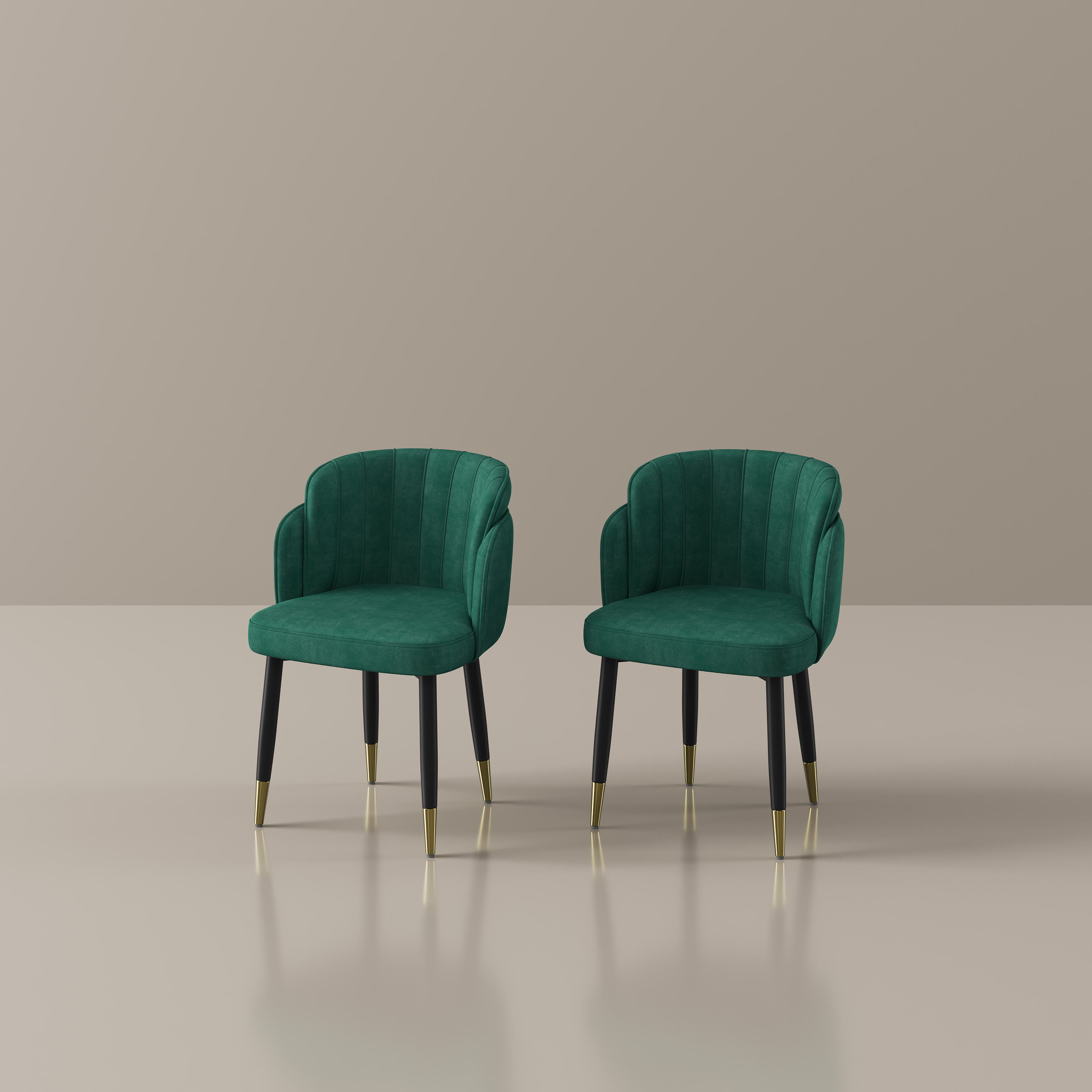 Solid Wood Deep Green & Black Fabric & Solid Wood Dining Chairs