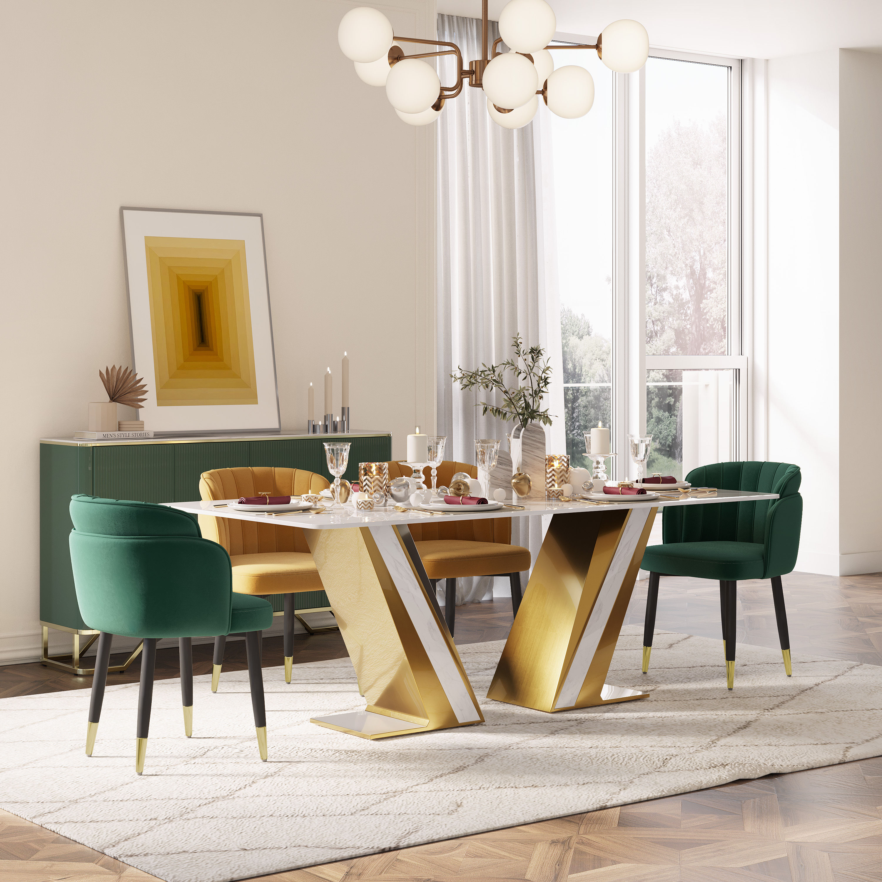 Fabric Deep Green & Black Fabric & Solid Wood Dining Chairs