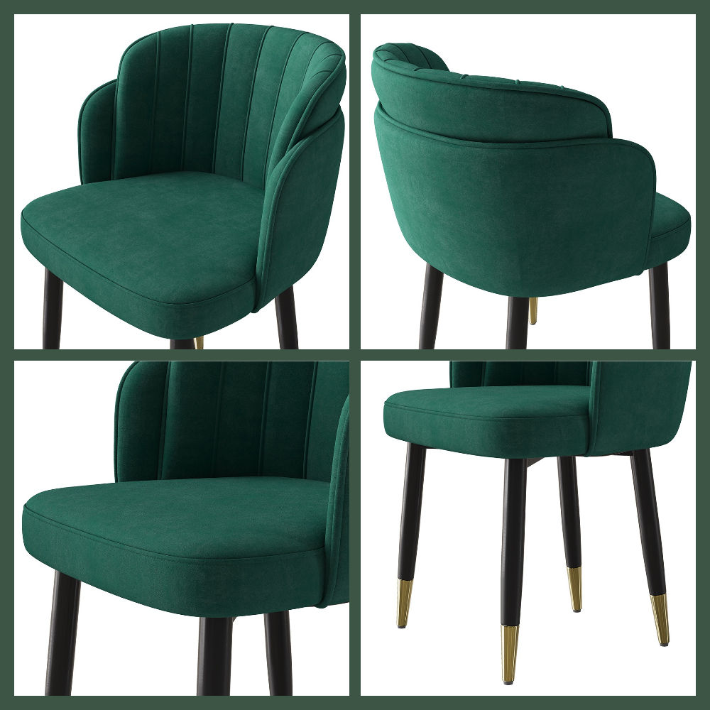 Partial Assembly Required Deep Green & Black Fabric & Solid Wood Dining Chairs