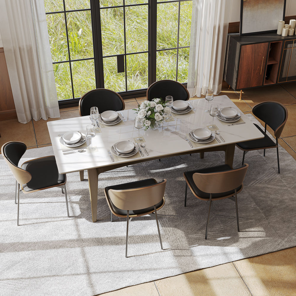 Carbon Steel Black & Walnut PU Leather Dining Chairs
