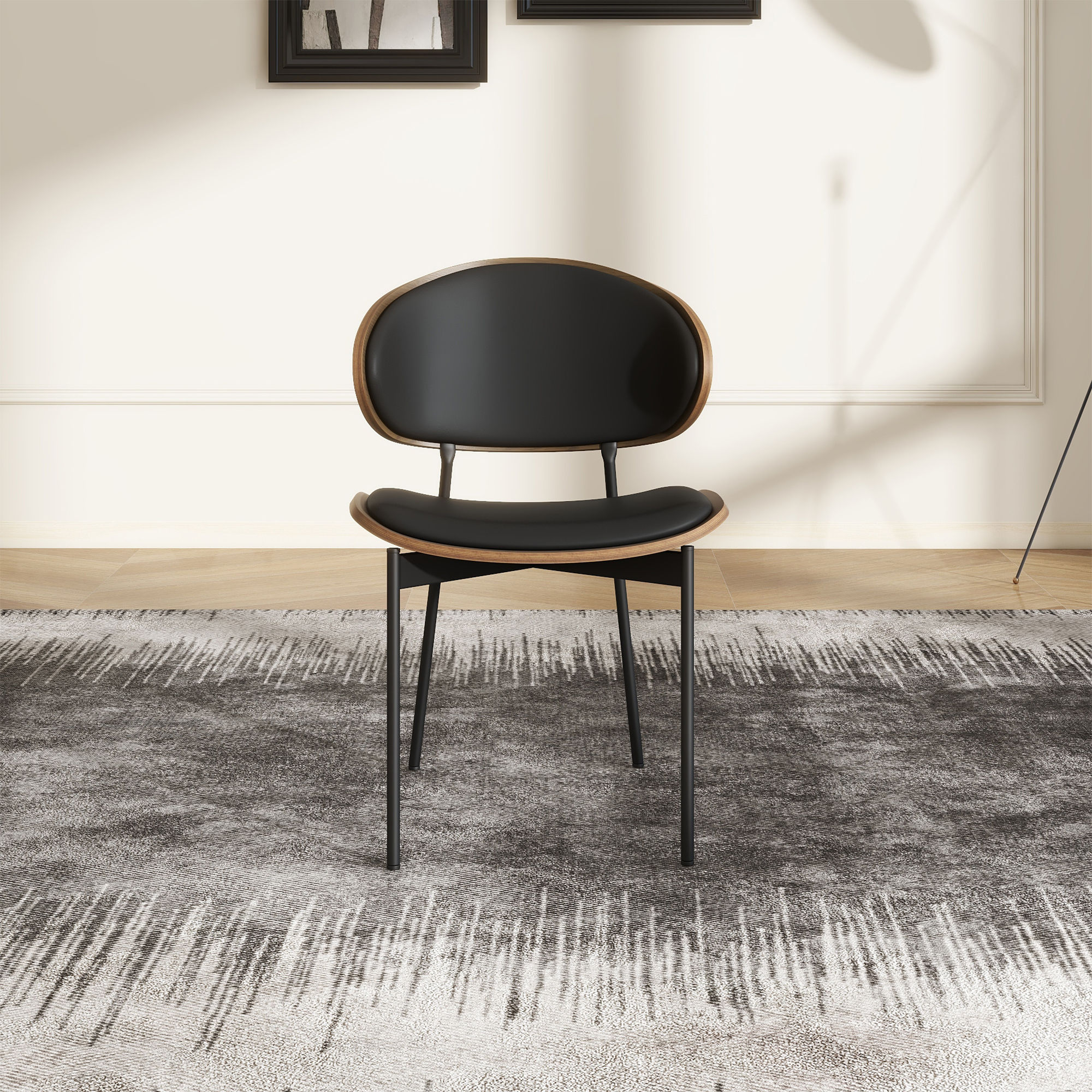 Modern Black & Walnut PU Leather Dining Chairs