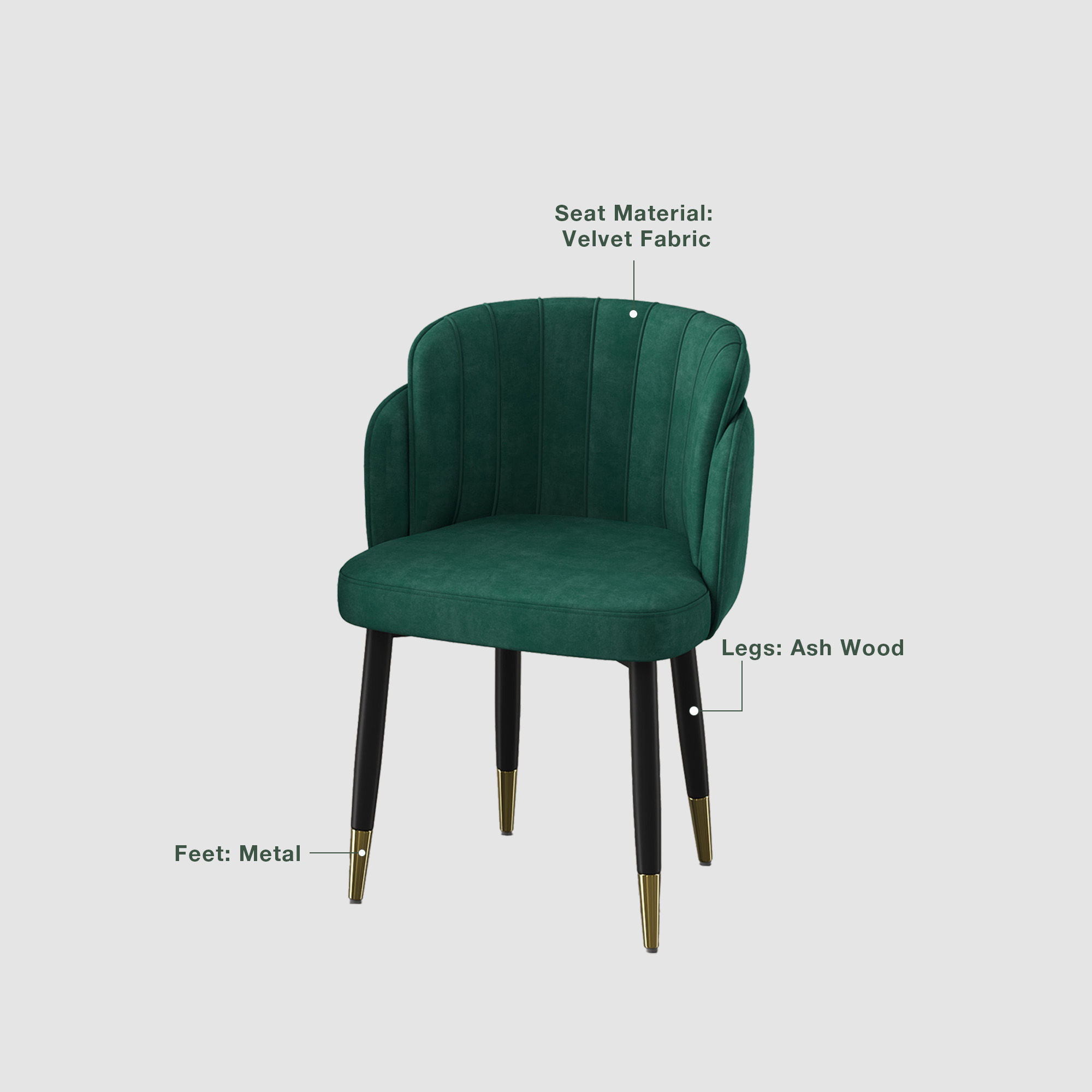 Wood Deep Green & Black Fabric & Solid Wood Dining Chairs