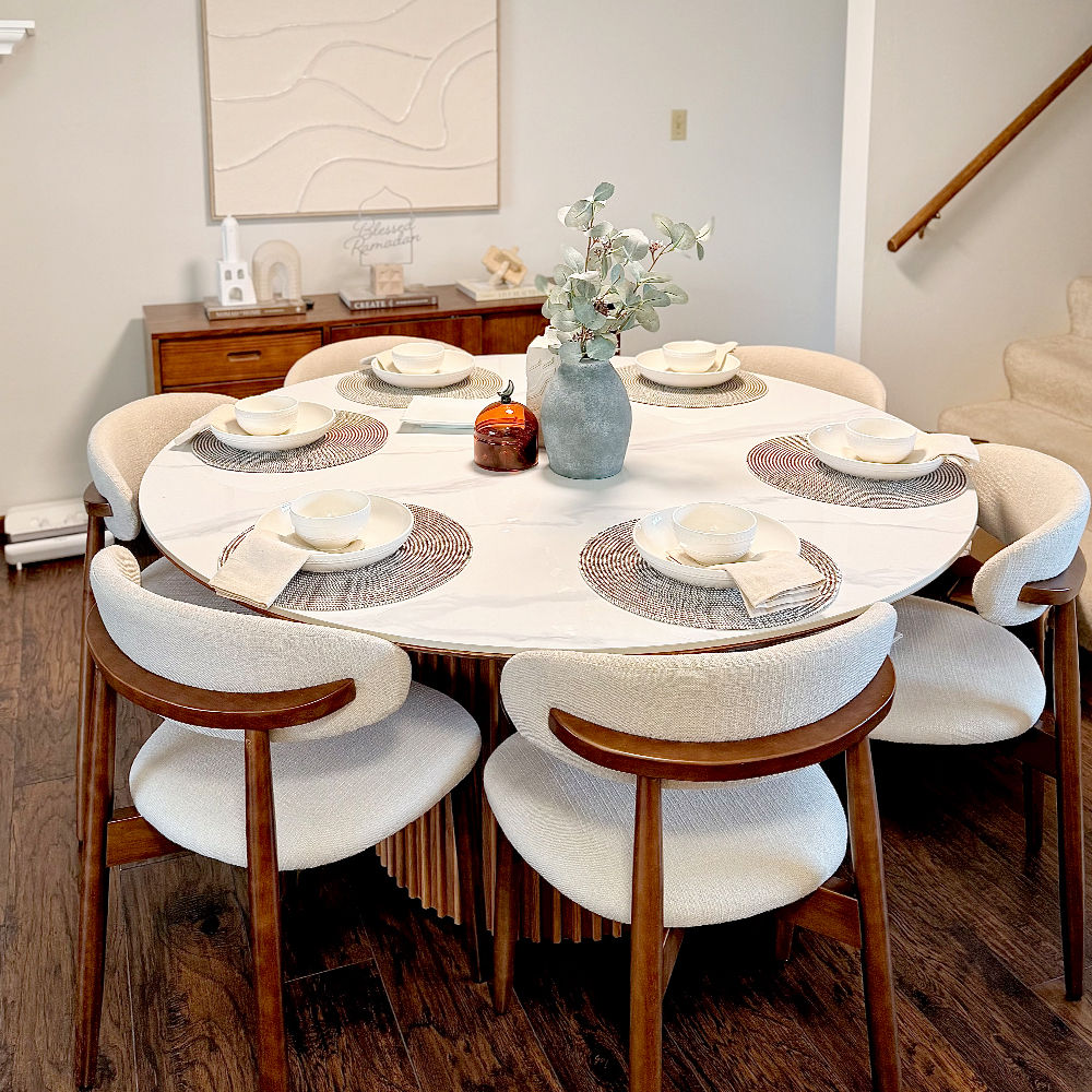 Ash Wood Beige & Walnut Cotton Linen Dining Chairs
