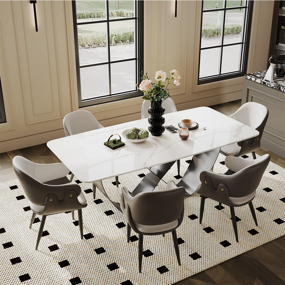 Carbon Steel Gray & Black PU Leather Dining Chairs