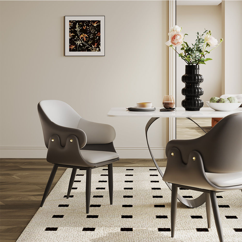 Contemporary Gray & Black PU Leather Dining Chairs
