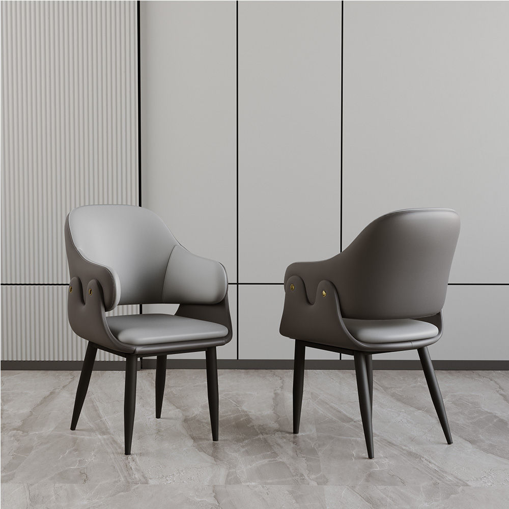 Carbon Steel Gray & Black PU Leather Dining Chairs