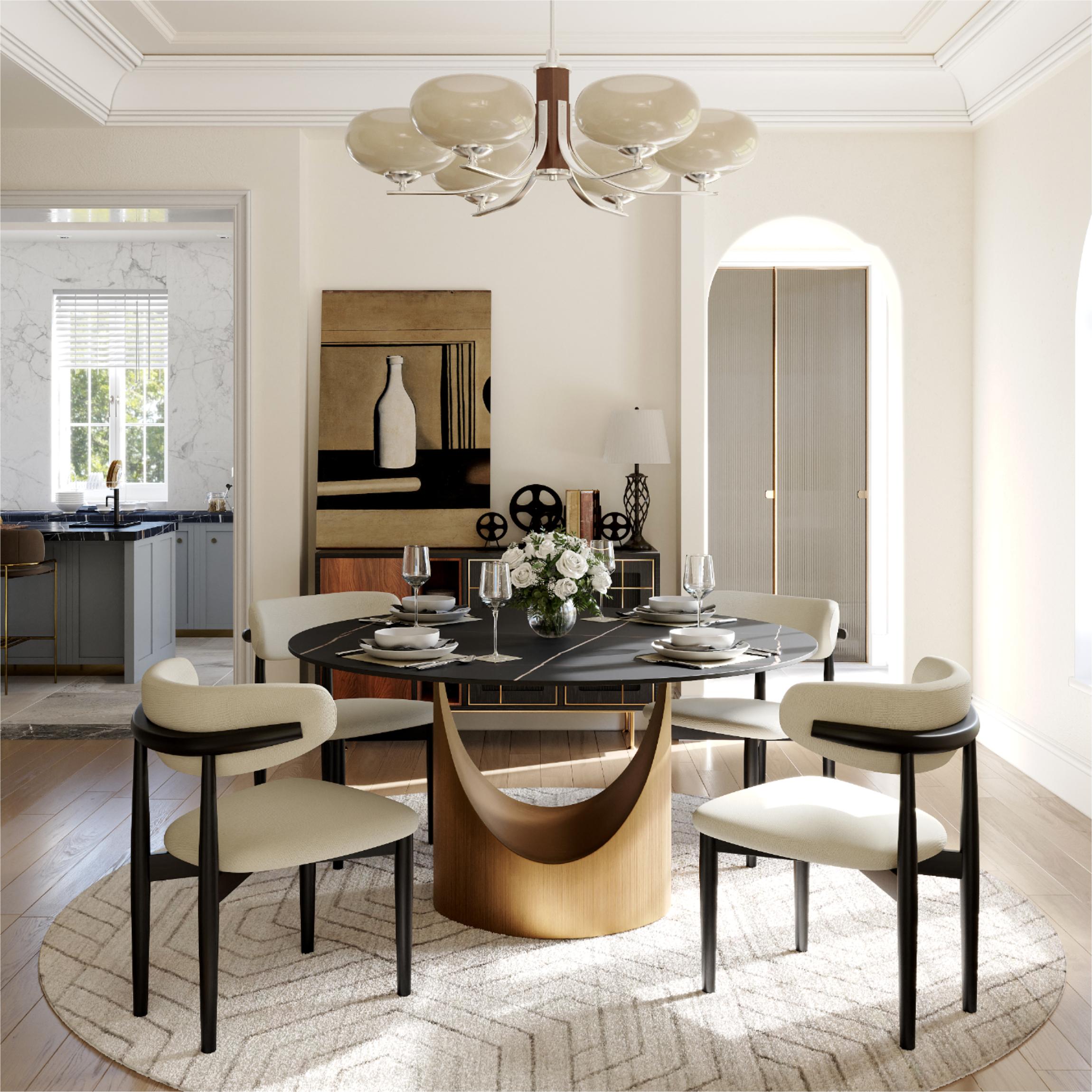 Beige Beige & Black Cotton Linen Dining Chairs