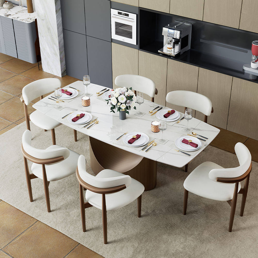 Mid-Century Modern Beige & Bronze PU Leather Dining Chairs