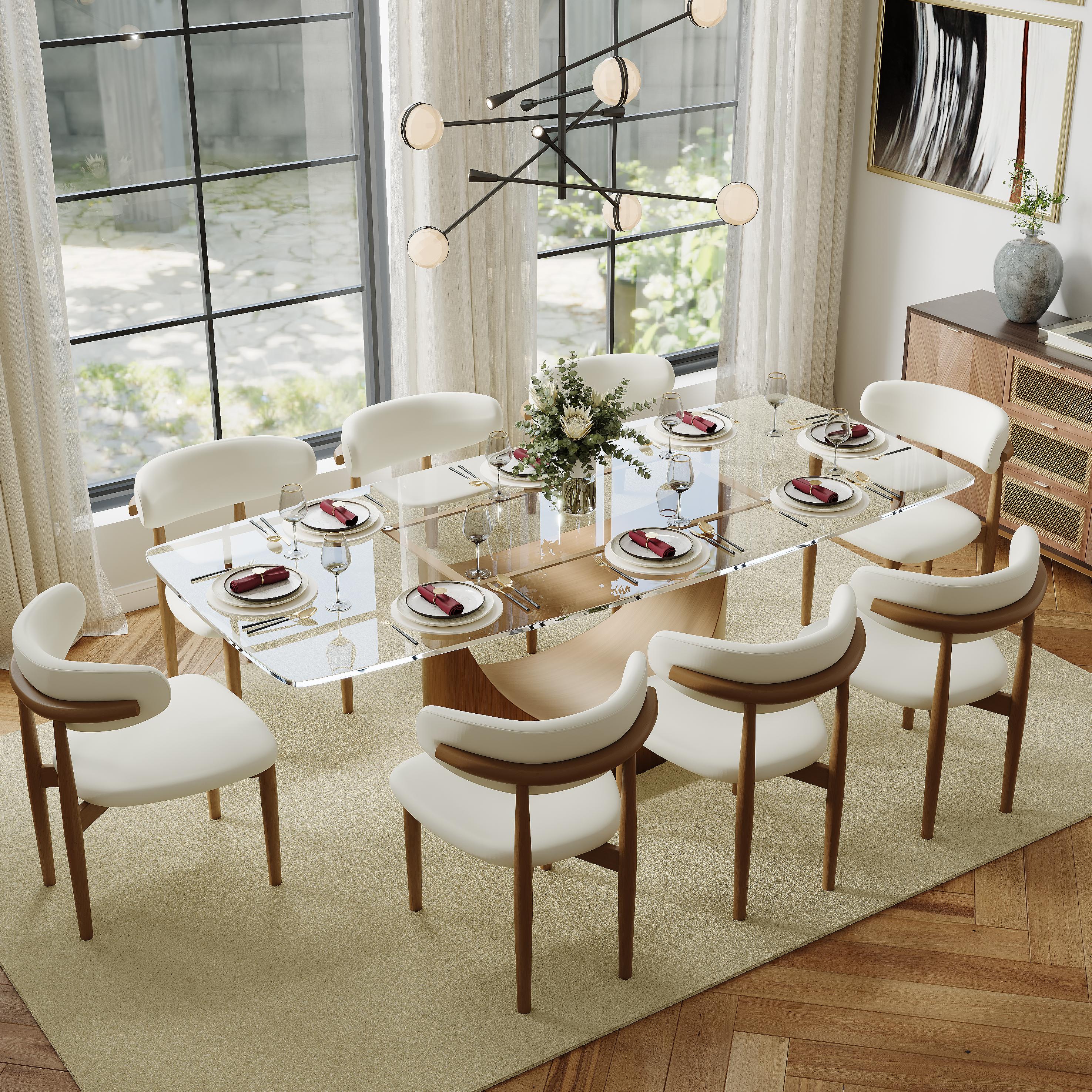 Beige Beige & Bronze PU Leather Dining Chairs