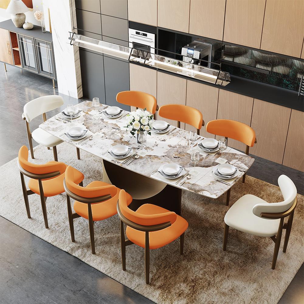 Wood Leg Orange & Light Walnut PU Leather Dining Chairs