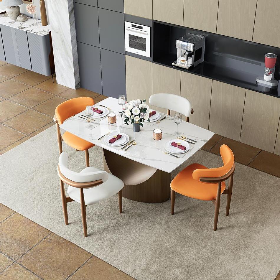 Wood Leg Orange & Light Walnut PU Leather Dining Chairs