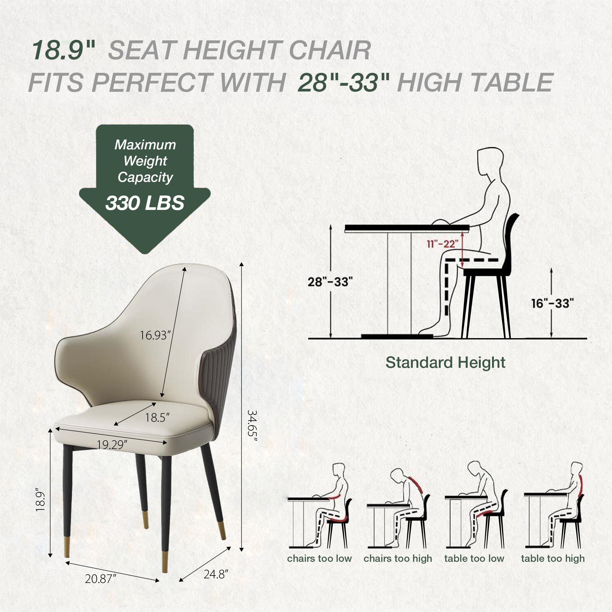 Khaki Brown & Beige PU Leather Dining Chairs