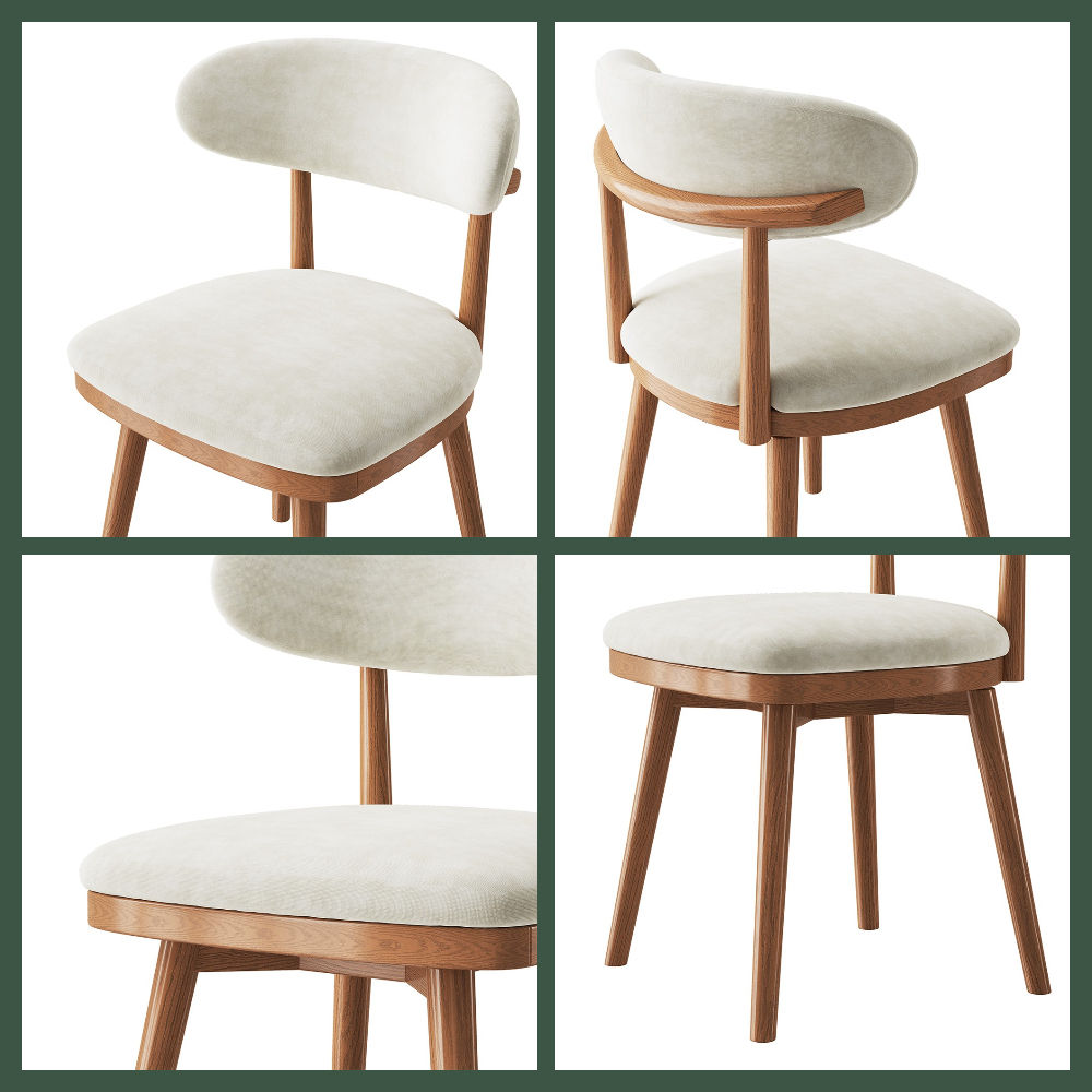 Solid Wood Beige & Light Walnut Cotton Linen Dining Chairs