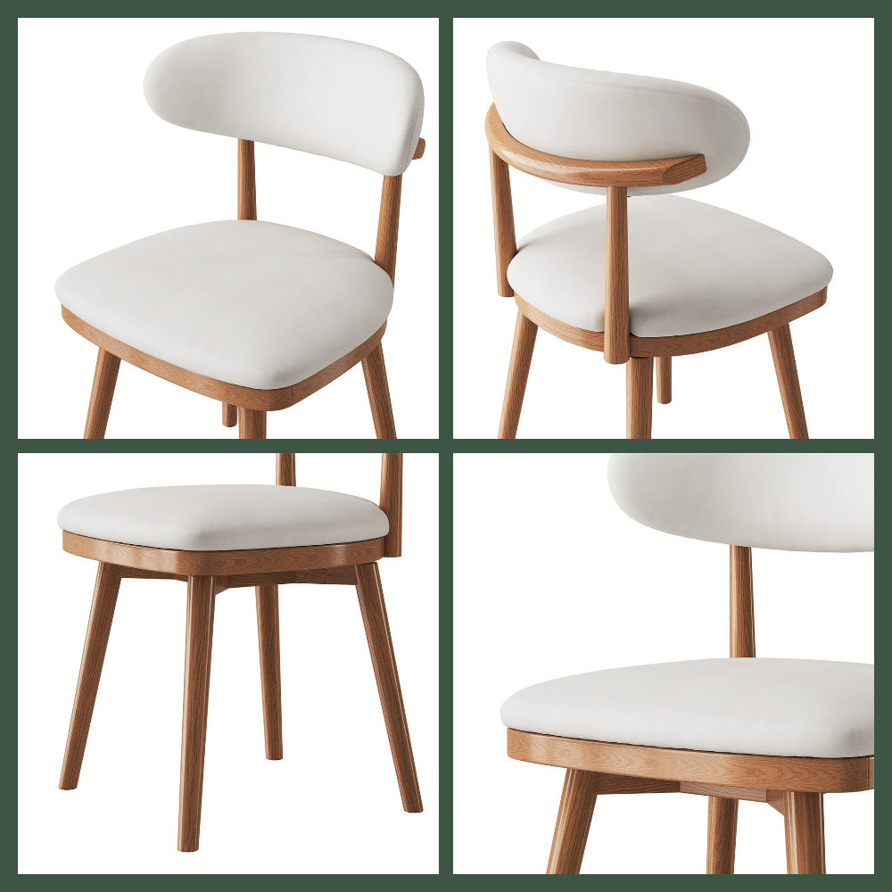 Solid Wood Beige & Light Walnut PU Leather Dining Chairs