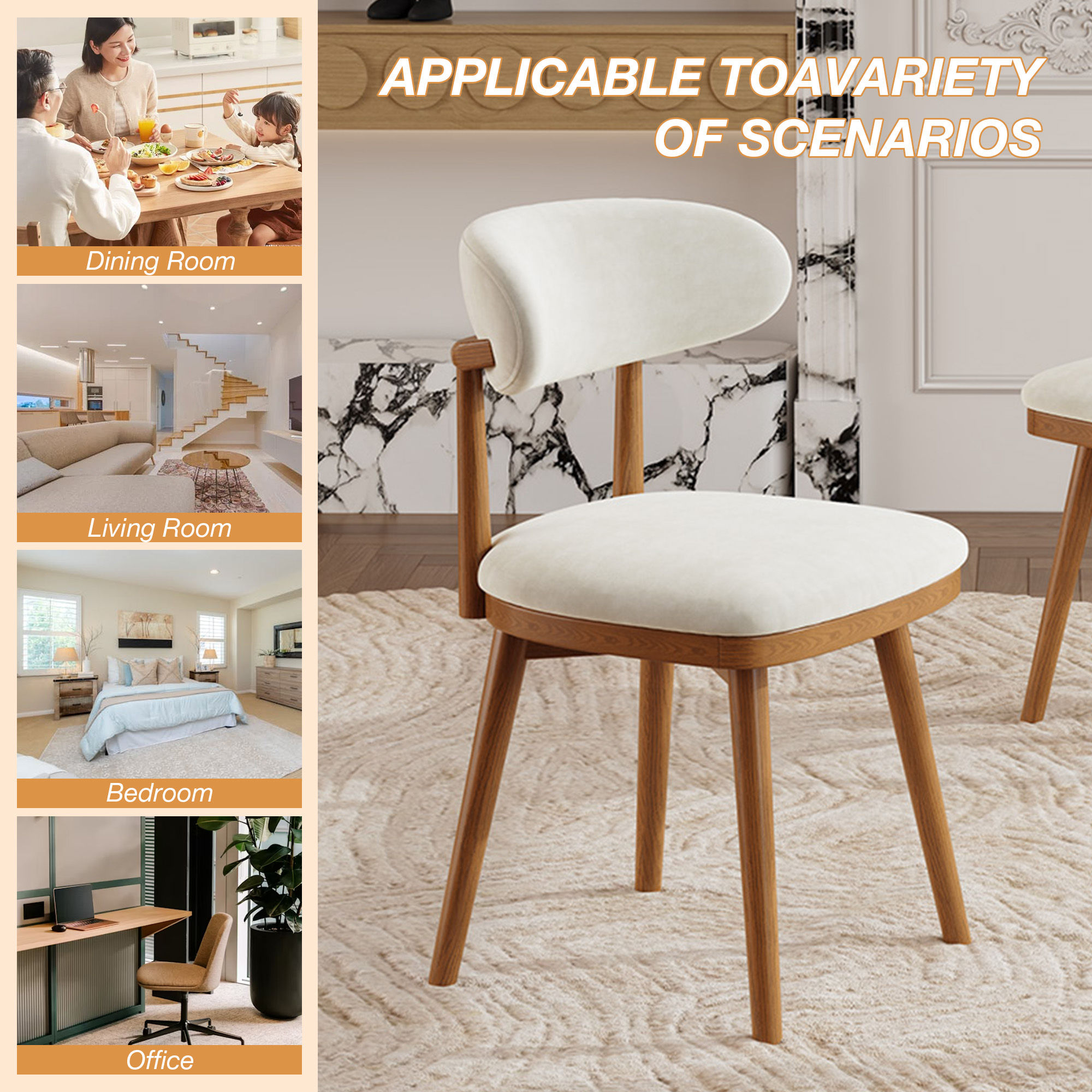 Wood Leg Beige & Light Walnut Cotton Linen Dining Chairs