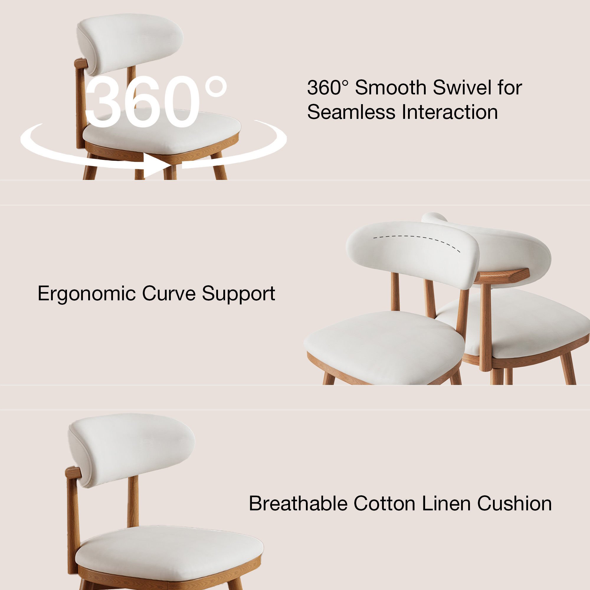 Fully Assemble Beige & Light Walnut Cotton Linen Dining Chairs
