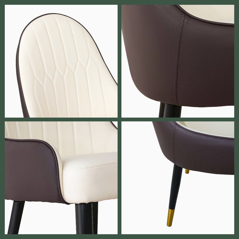Modern Brown & Beige PU Leather Dining Chairs