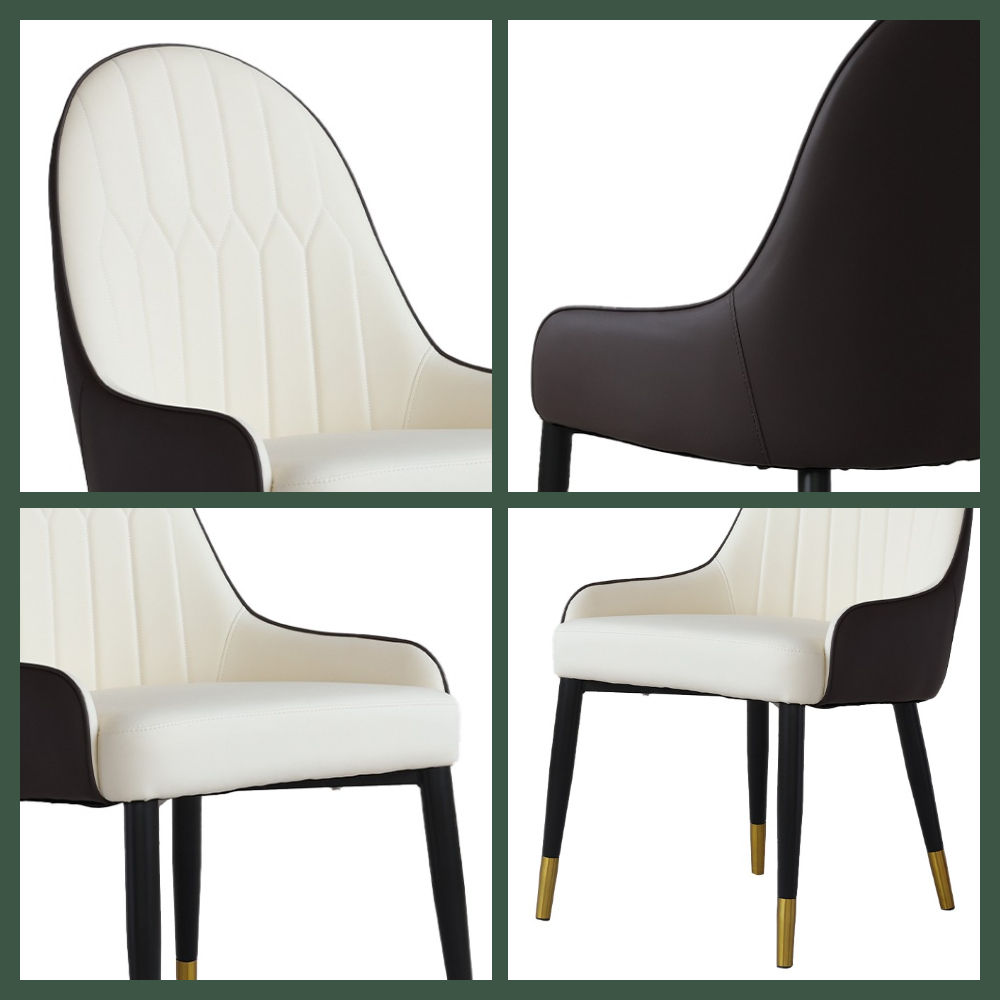 Iron Black & Beige PU Leather Dining Chairs