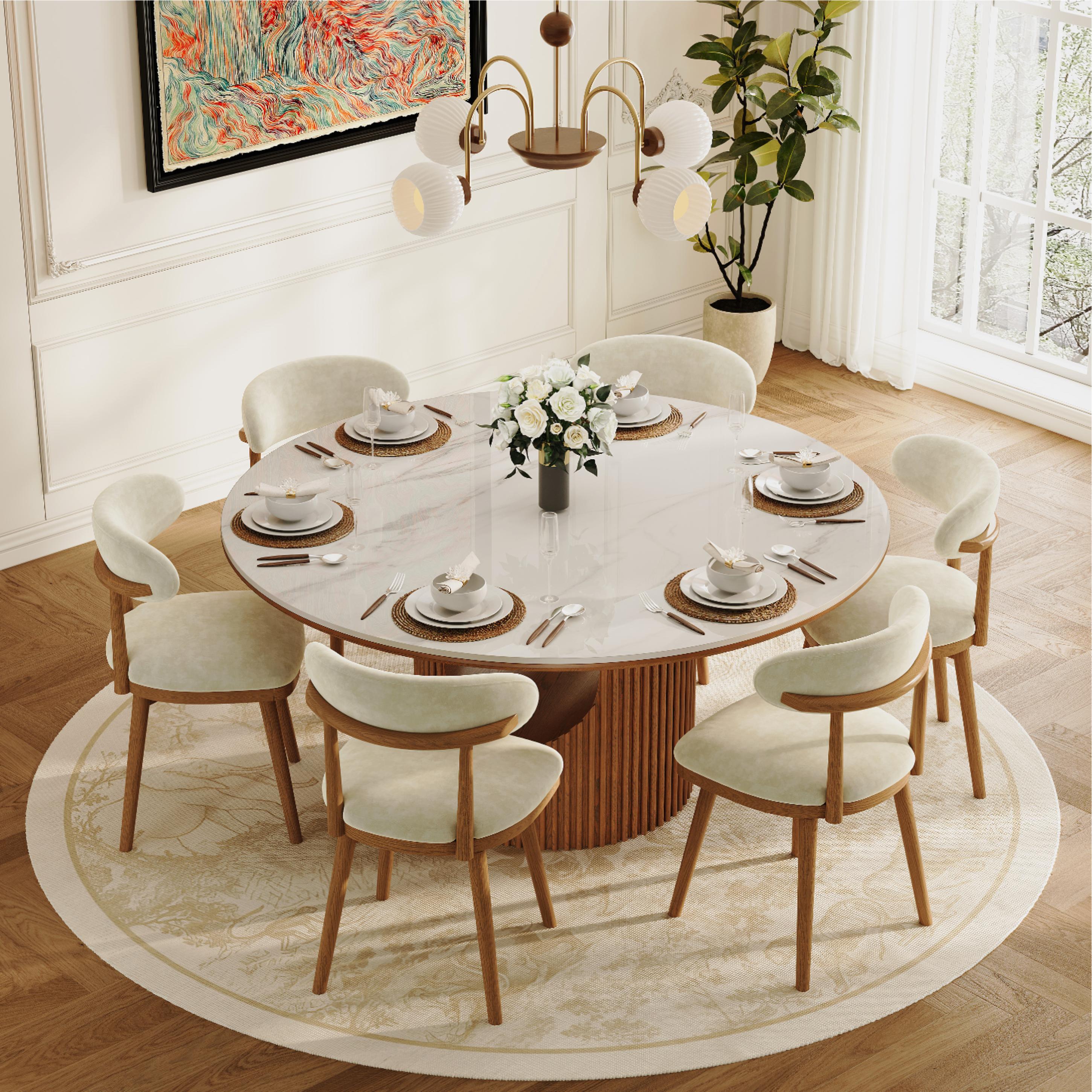 Fully Assemble Beige & Light Walnut Cotton Linen Dining Chairs