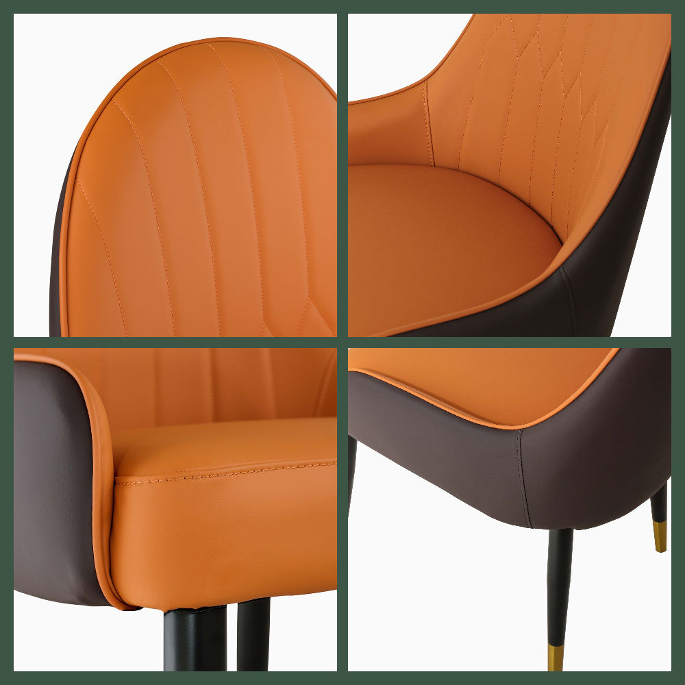 PU Leather Orange & Brown PU Leather Dining Chairs