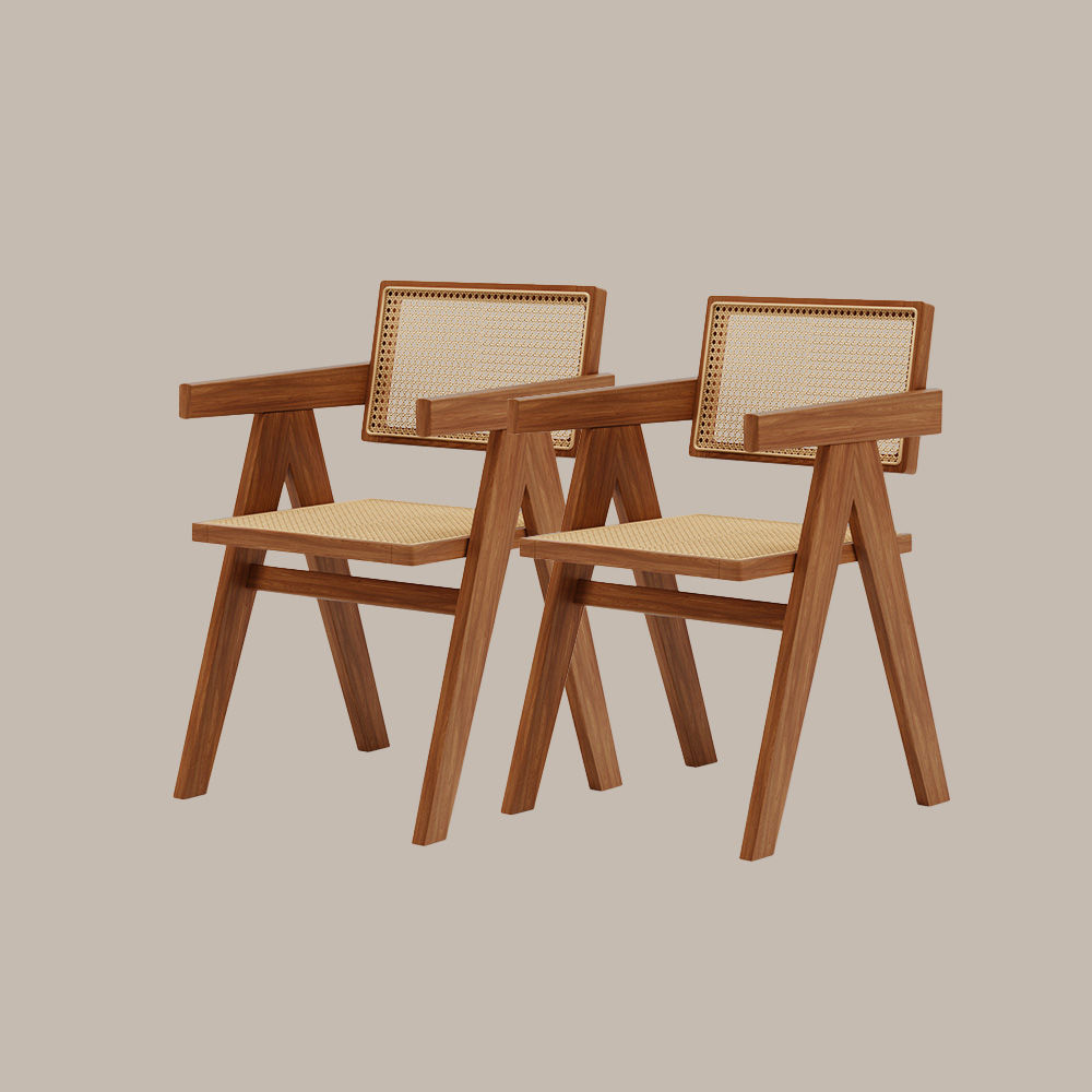 Mid Century Modern Dark Walnut & Khaki Ash Wood Dining Chairs