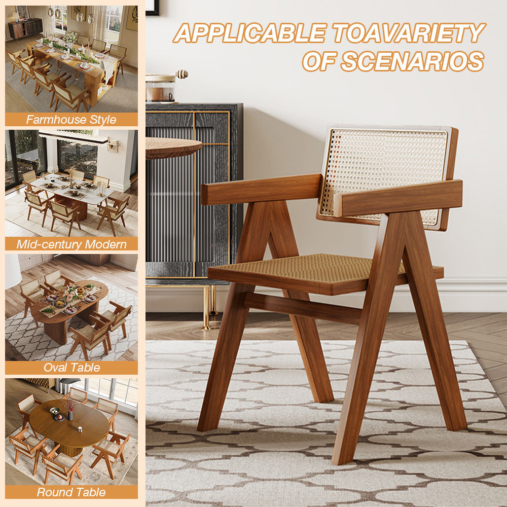 Mid Century Modern Dark Walnut & Khaki Ash Wood Dining Chairs