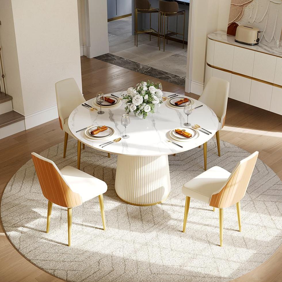 Easy Assembly Orange & Beige PU Leather Dining Chairs