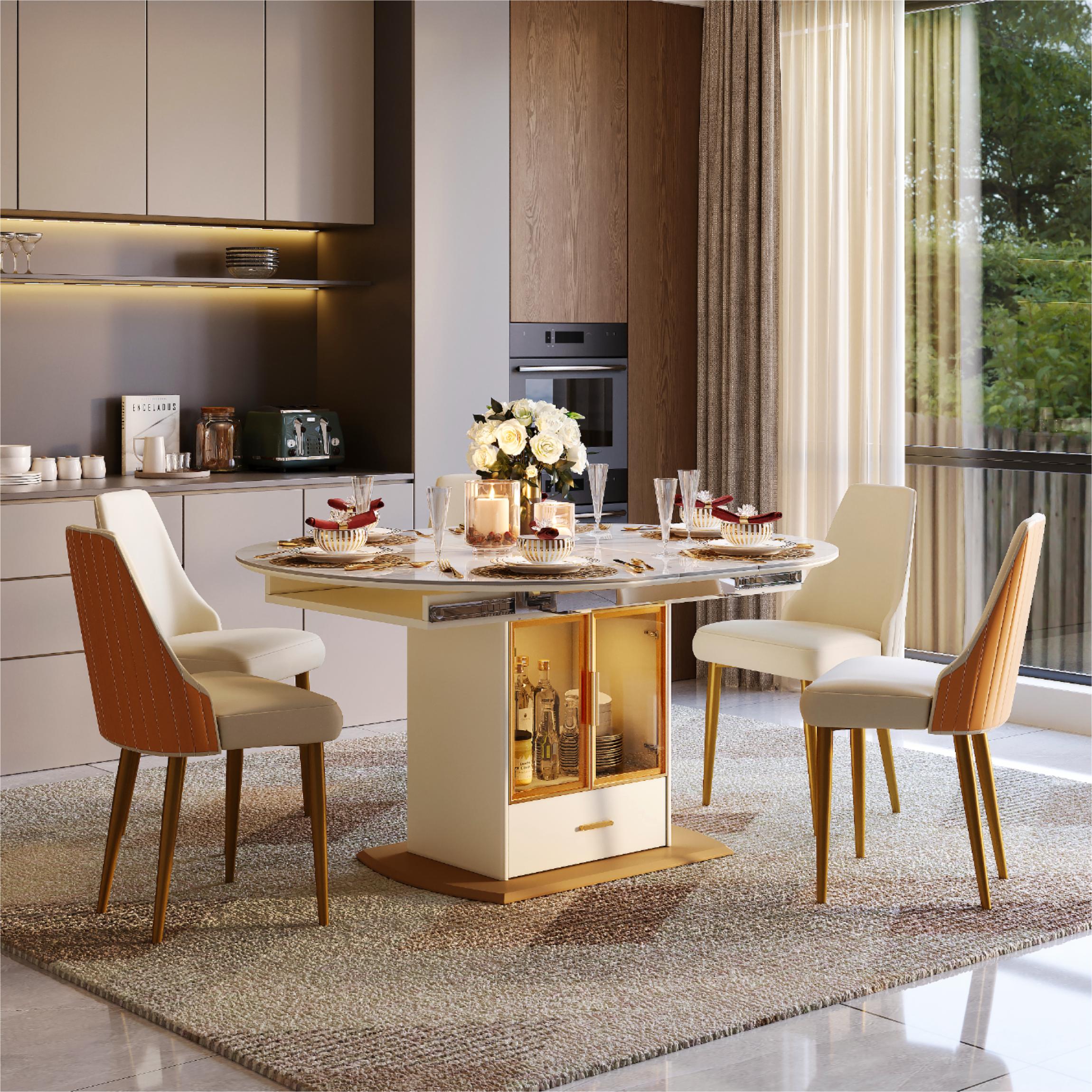 Orange Orange & Beige PU Leather Dining Chairs