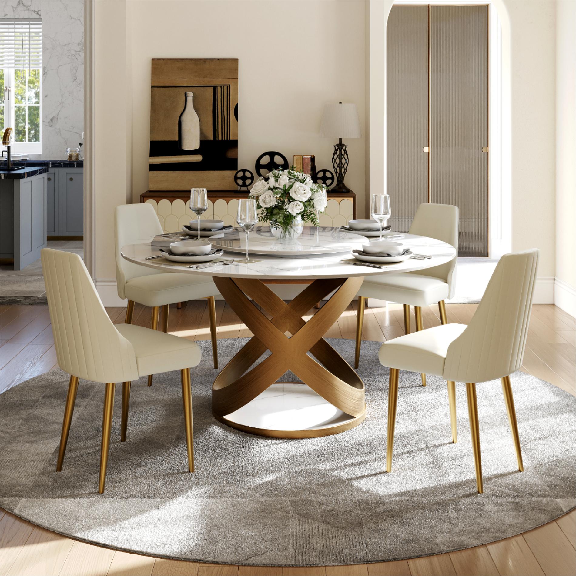 High Back Beige PU Leather Dining Chairs