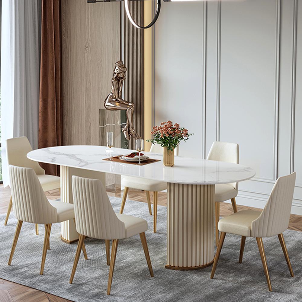 PU Leather Beige PU Leather Dining Chairs