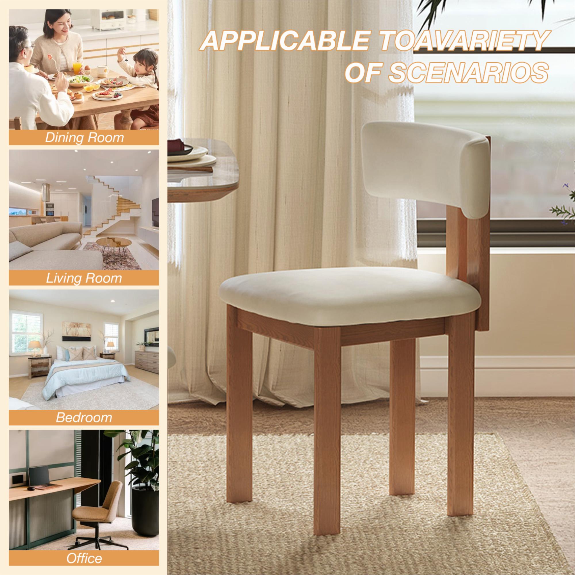 Solid Wood Leg Beige & Light Walnut PU Leather Dining Chairs
