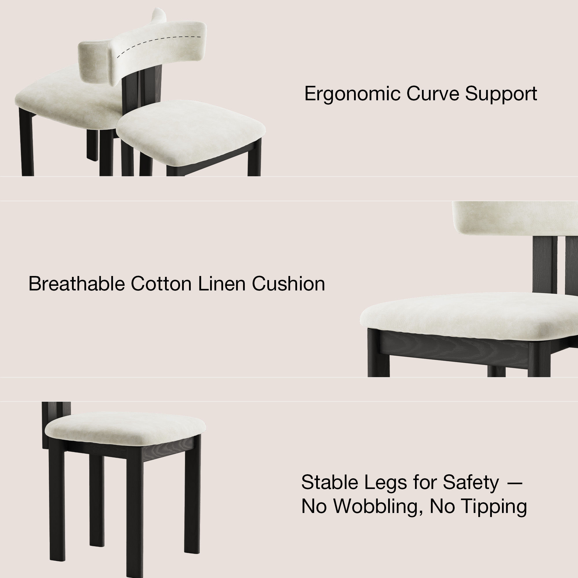 Fully Assembled Beige & Black Cotton Linen Dining Chairs