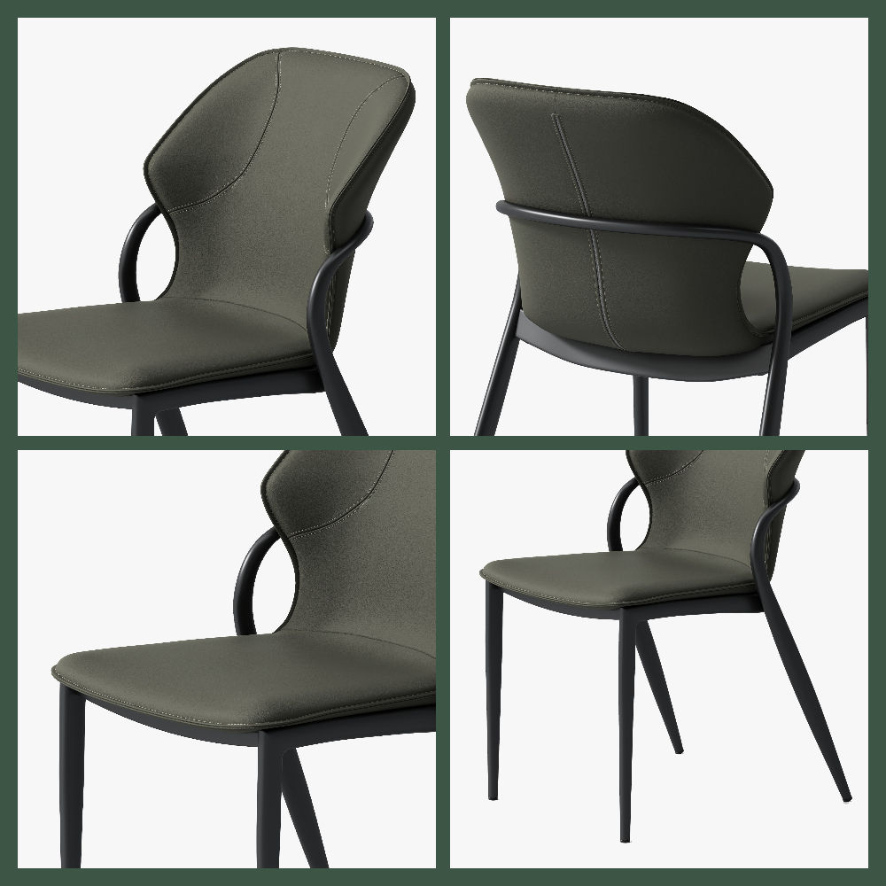 Carbon Steel Gray Green PU Leather Dining Chairs
