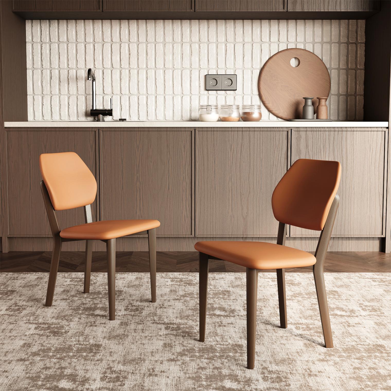 PU Leather Orange PU Leather Dining Chairs
