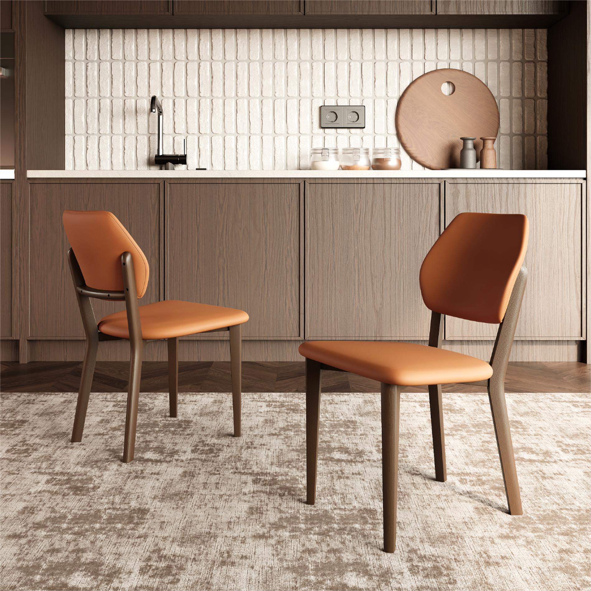 Mid-Century Modern Orange PU Leather Dining Chairs