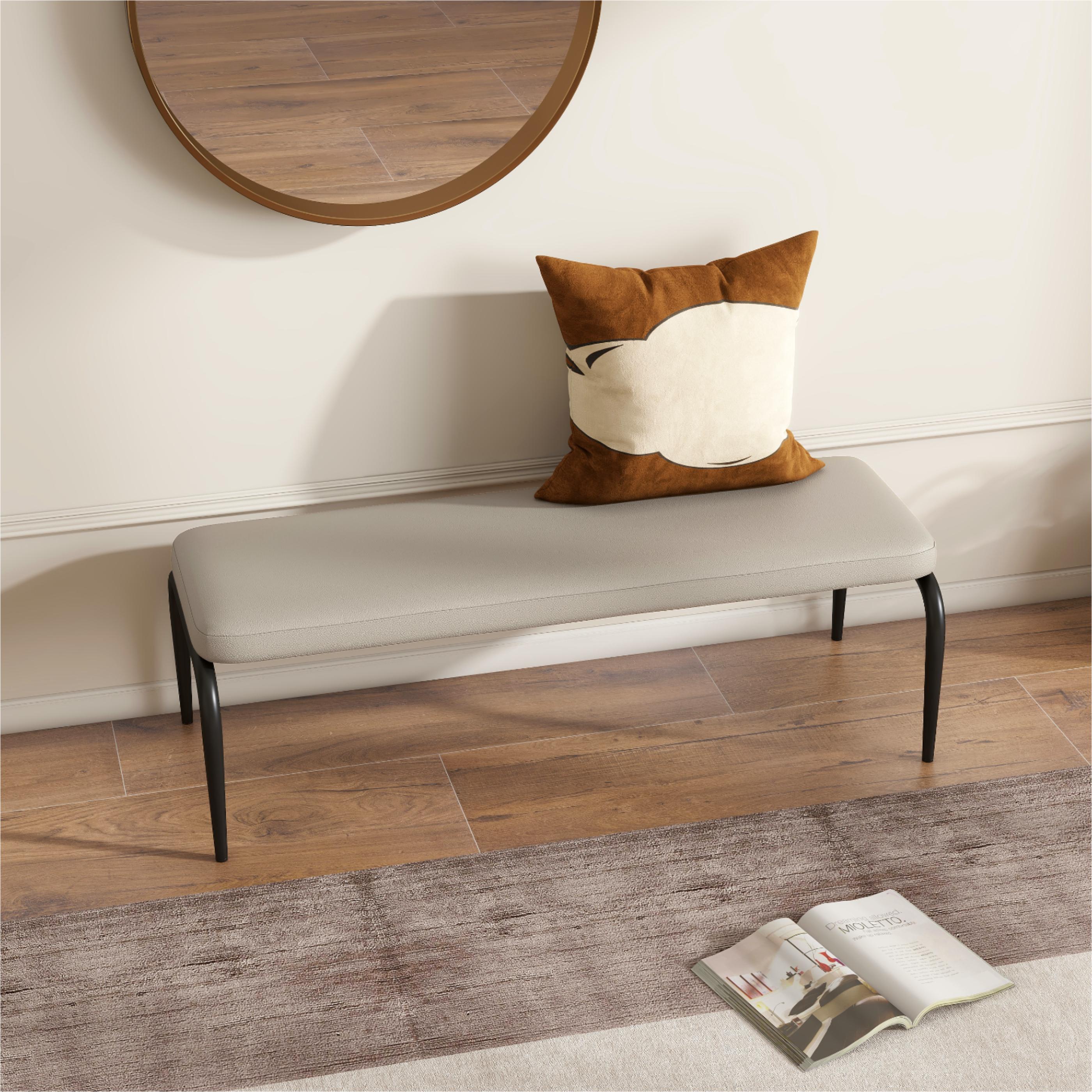 Bench Gray PU Leather Dining Chairs