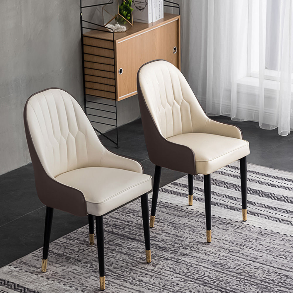 Easy Assembly Brown & Beige PU Leather Dining Chairs