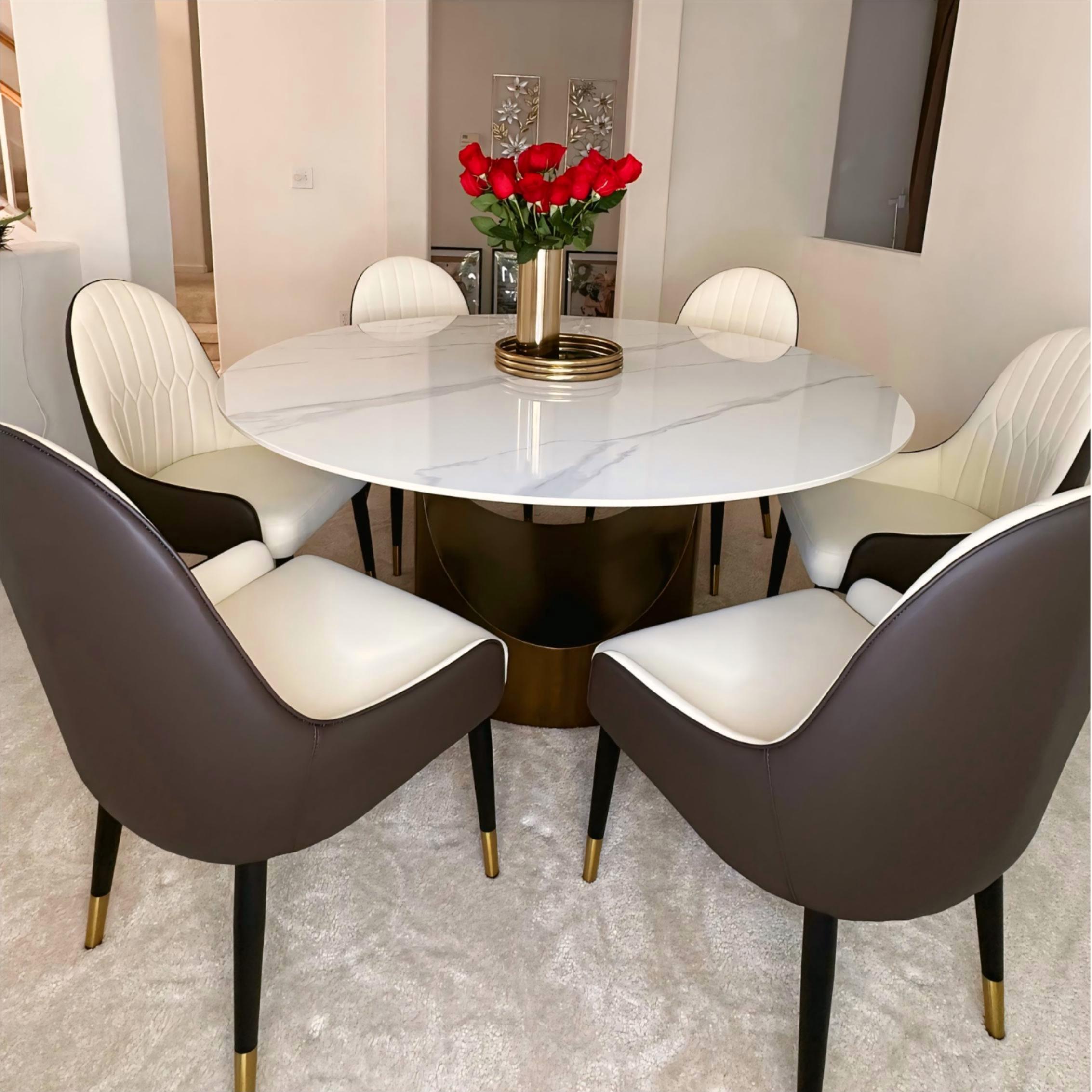 Brown Brown & Beige PU Leather Dining Chairs