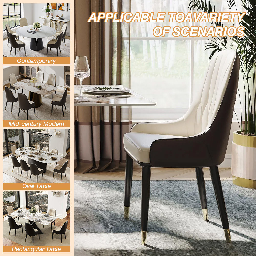 Beige Black & Beige PU Leather Dining Chairs
