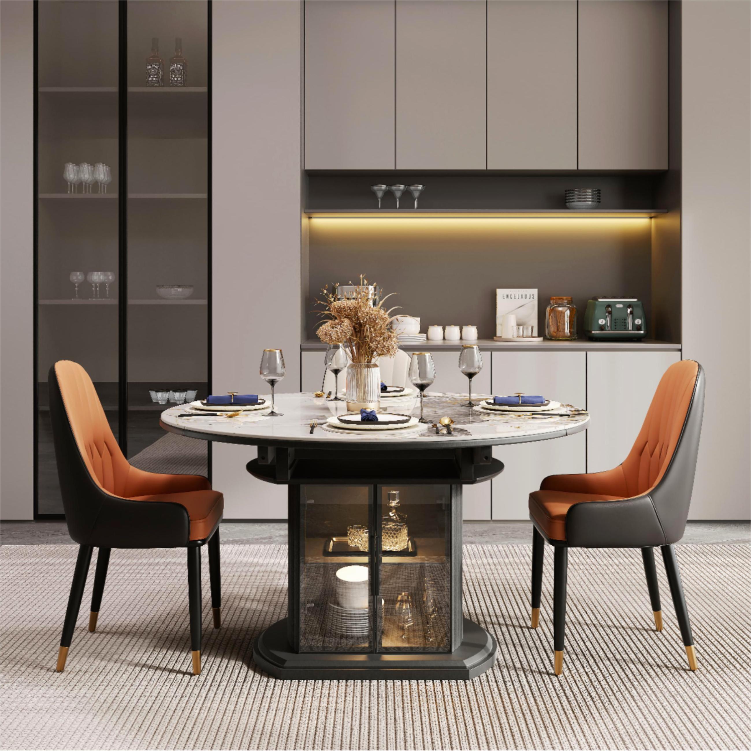Beige Orange & Brown PU Leather Dining Chairs