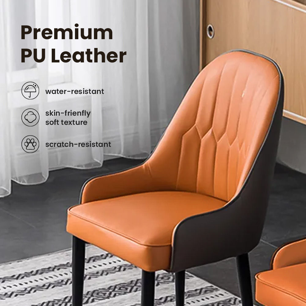 PU Leather Orange & Brown PU Leather Dining Chairs