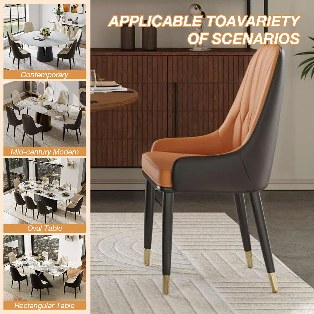 Beige Orange & Brown PU Leather Dining Chairs
