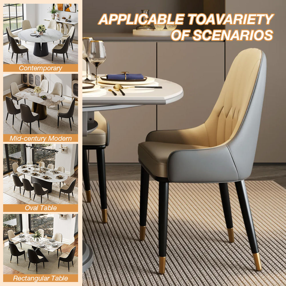 PU Leather Gray & Beige PU Leather Dining Chairs