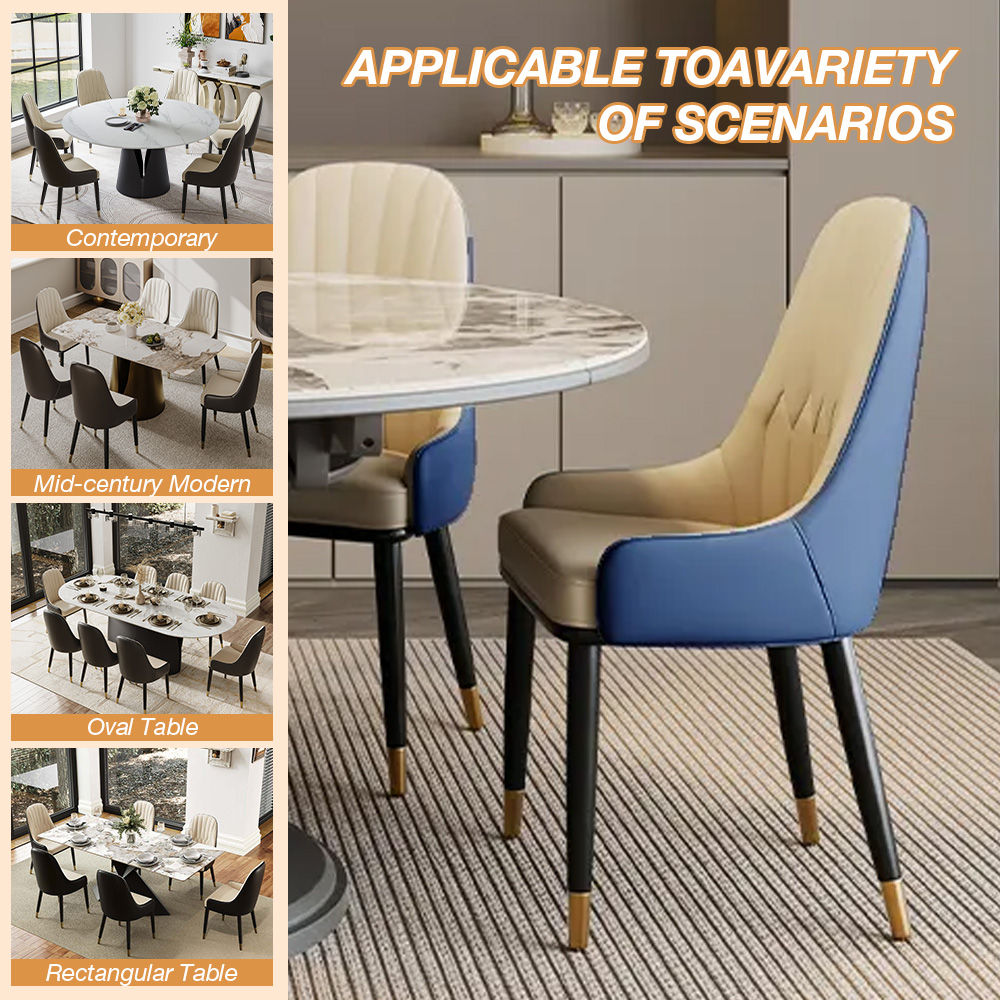 High Back Navy Blue PU Leather Dining Chairs