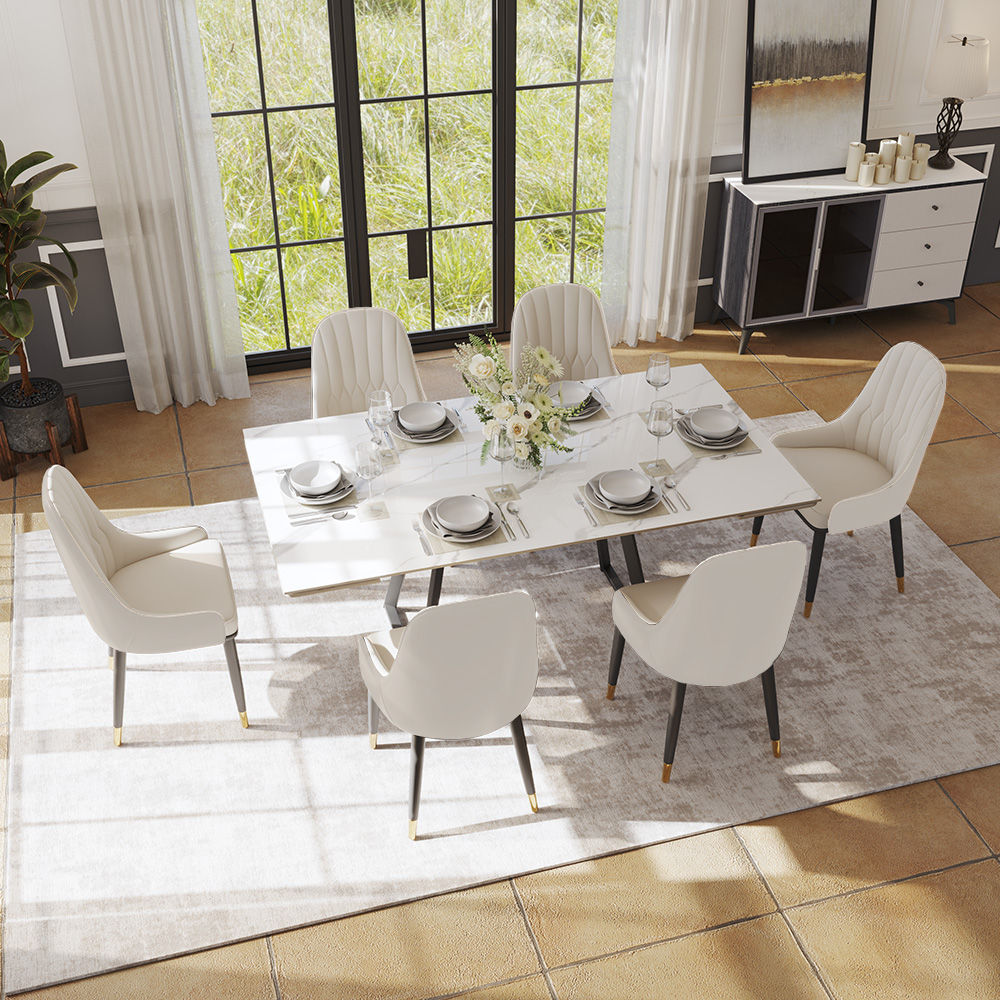 Color Matching Beige PU Leather Dining Chairs