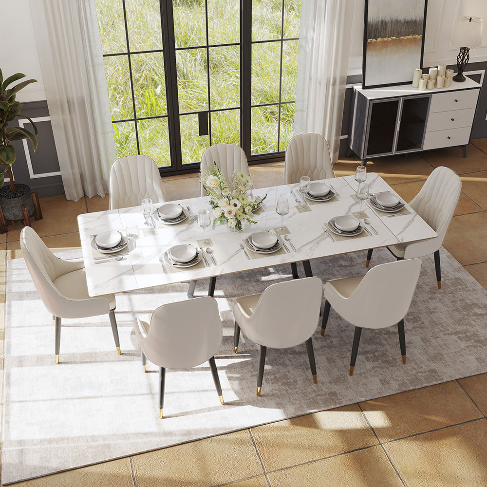 Metal Leg Beige PU Leather Dining Chairs